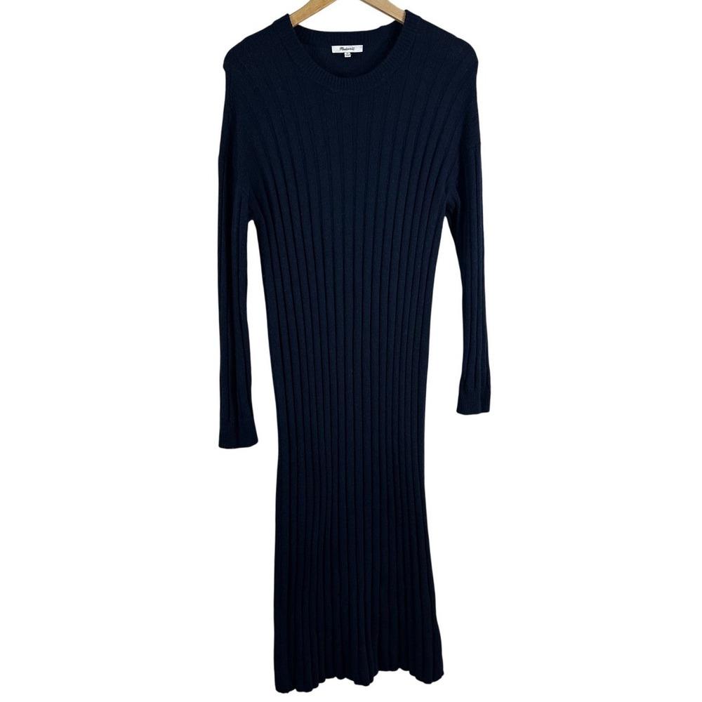 Madewell Navy Blue Ribbed Wool Alpaca Blend Long Sleeve Midi Sweater Dress S
